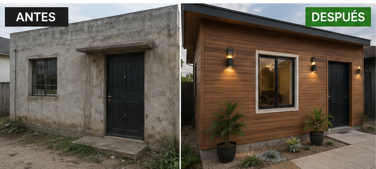 Antes y después: Fachada sin revestimiento vs siding PVC madera