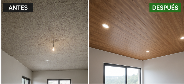 Antes y después: Pared interior simple vs panel PVC madera